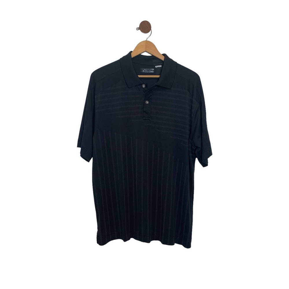 Callaway Mens Short Sleeve Golf Shirt Size Large Black Gray Printed Collared